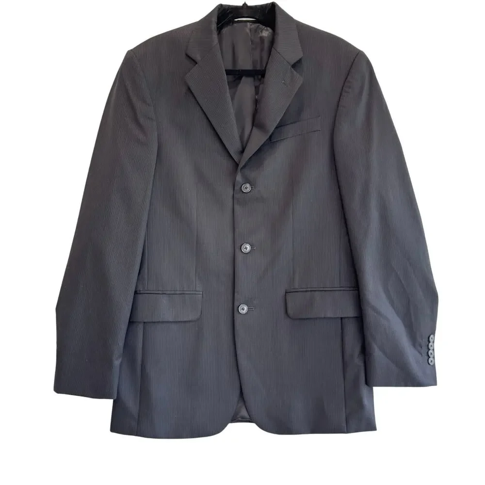 Kenneth Cole 100% Wool Black 2-Piece Suit 40L Blazer 33W Pants Classic Fit